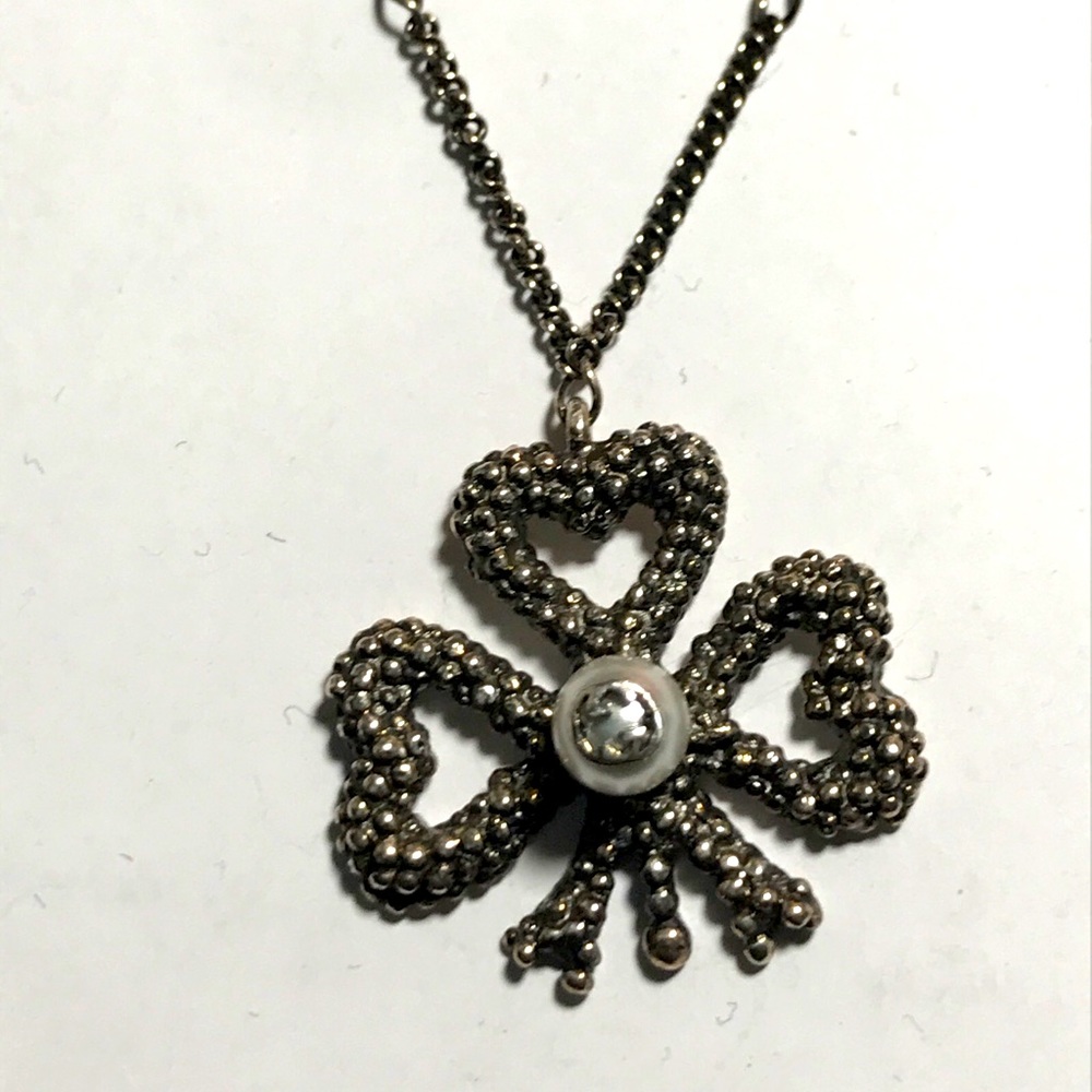 GUCCI Aureco Black Finish Sterling Silver Faux Pearl Pendant 16”L Necklace NWOT
